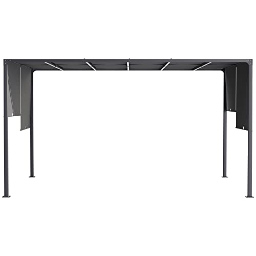Outsunny 10' x 13' Patio Pergola with Solar Powered LED Lights, Outdoor Metal Pergola with Sun Shade Canopy for Backyard, Garden, Lawn, Dark Grey