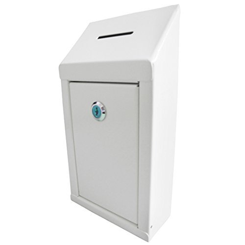 MCB- Metal Donation Box & Collection Box - Suggestion Box - Secure Box - With Top Coin Slot and Lock Included with 2 Keys - Easy Wall Mounting or Counter Top Use (4 Inch)
