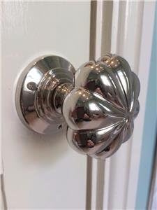 Chattels Stunning Pair of Large Mortice Flower Door Knobs in Shiny Nickel Solid Brass Handles KLN-N, Silver