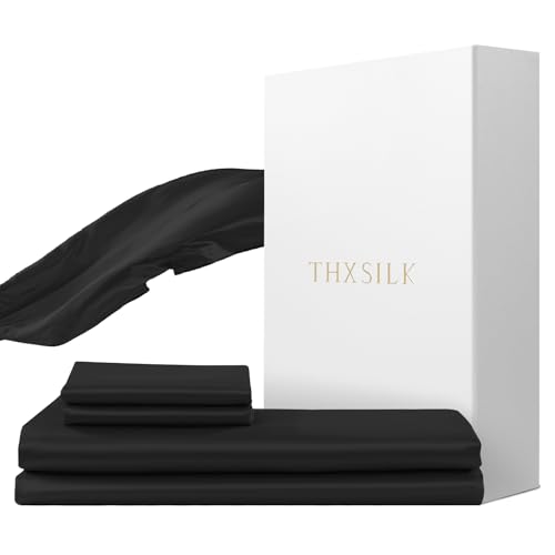 Thxsilk Seidenbettwäsche Set 2 Teilig，Bettbezug 135 X 200 Cm Und 80 X 80 Cm Kissenbezug, Luxus Seide Bettwäsche Set, Super Weich Und Glatt, Schwarz