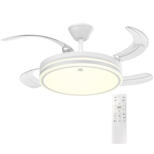 Woox Ceiling Fan with 42" Lamp, 4 Retractable Blades, Silent DC 30W Motor, 50W LED Dimmable, 6 Speed, Summer/Winter, Remote Control | LED 50W Variable without Bearing (CCT), 4 Retractable Blades, Silent 30W DC Motor, 6 Speed, Summer/Winter, Remote Control