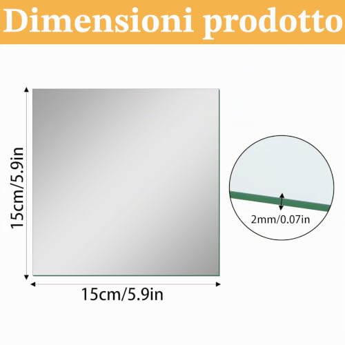 QEEYON 6 Pieces Glass Mirror 15 x 15 cm, Self-Adhesive Mirror Tiles, HD DIY Mirror Sticker for Wall, Wardrobe, Bathroom, Living Room, Bedroom Decoration