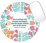 Proverbs 31:25 Bible Verse Floral Flower Borders Mint Teal Pink Orange Mouse Pad (ROUND)