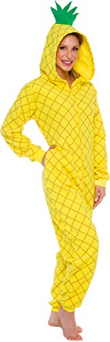 Silver Lilly Slim Fit Pineapple Costume - Adult One Piece Cosplay Novelty Pajamas (Yellow, Large)
