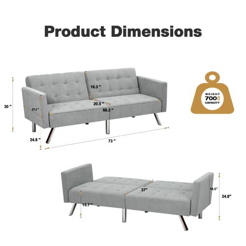 Vicluke Convertible Futon Sofa Bed with Adjustable Backrest, Chenille Fabric SplitBack Sleeper