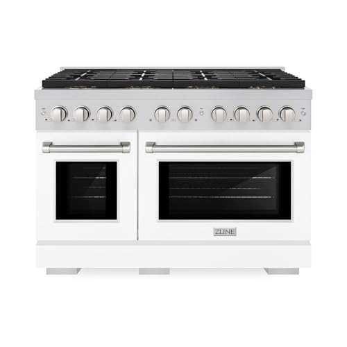 ZLINE 48 in. 6.7 cu. ft. Paramount Dual Fuel Range with 8 Burner DuoPro™ Cooktop and Dual Ovens with White Matte Doors (PSDR-WM-48)