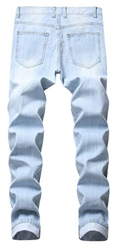 Qazel Vorrlon Men's Straight Light Blue Destroyed Ripped Skinny Denim Jeans Size 40,QW958 - Thumbnail 2