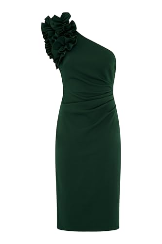 Gina Bacconi One Shoulder Ruffle Dress, Green, 8