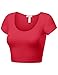 Women's Cotton Crop Tops Short Sleeve Scoop Neck Stretchy Casual Shirt RED L