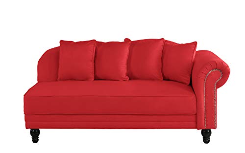 Sofamania Large Classic Velvet Fabric Living Room Chaise Lounge with Nailhead Trim (Red)