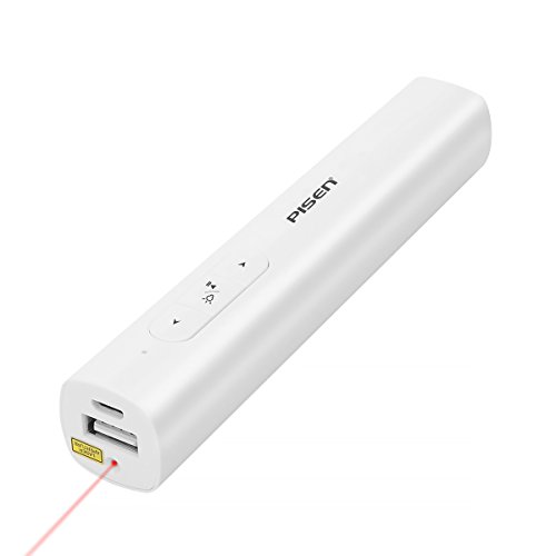 Pisen 2-in-1 Laser Pointer, Rechargeable Wireless Presenter Remote Control Pen, PPT Clicker for Presentation, PowerPoint Laser Pen with Built-in Battery 2500mAh Power Bank (white 1)