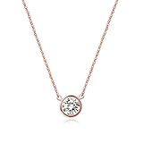 Jewelry Womens Titanium Steel Diamond Pendant Necklace Clavicle Chain Rose Gold with 15.7inch Chain