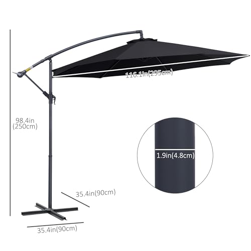 Outsunny 10' Deluxe Patio Umbrella, Outdoor Market Parasol, Banana Hanging Offset Sunshade with Crank, Cross Base