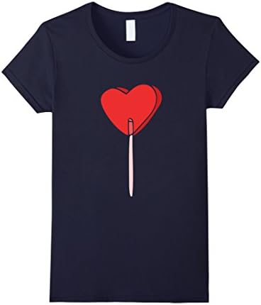 Women's Cute Valentine's day Tshirt Sucker heart for Vday party Small Navy