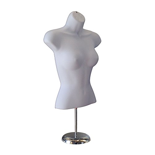EZ-Mannequins - Female Hollow Back Torso Mannequin for T-shirts, Trade shows and Photography - Deluxe 8" Metal Base & Stand - Easy to assembly and transport. For Indoor or Outdoor displays. (White)