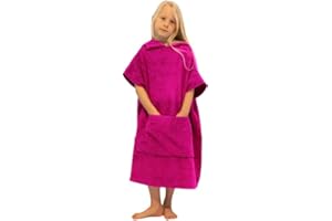 ALLEN & MATE Kids Swim Changing Robe - Quick Dry 100% Terry Cotton Beach Poncho Towel with Hood & Pocket for Boys & Girls