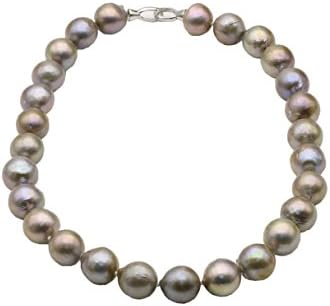 AA+ Sterling Sliver 14-15mm Very Big Gray Golden Round Freshwater Cultured Pearl Necklace,16,17,18,19,20 Inch Princess Length (16, sterling sliver)