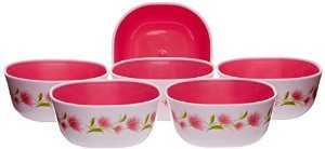 Nayasa Superplast Square DLX Plastic Bowl Set, 200 ml, Set of 6, Pink (SKU-NAYASA-203)