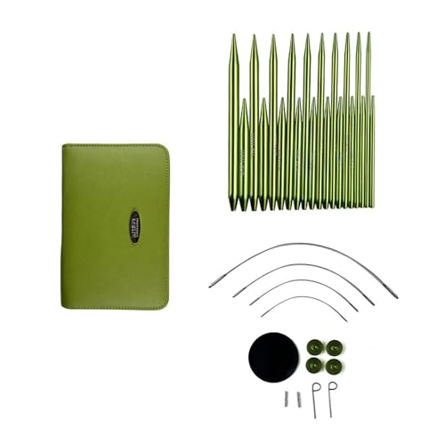 jiingekk 10Pairs Aluminum Interchangeable Circular Knitting Needle Set With Knitting Accessories Leather Case For Craft Interchangeable Circular Needle