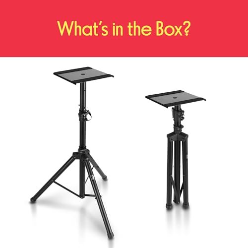 Pyle Par de Soportes para Altavoces, Base de Metal de Alta Resistencia con Trípode, Altura Ajustable de 86 cm a 134 cm, Capacidad de Carga de 40.8 kg, Ideal Altavoces Satelitales y de Estante