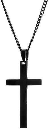 Boys Black Cross Necklace - Thin Gauge Chain