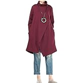 Minibee Women's Long Sleeves Dress Cowl Neck Pullovers Irregular Hem Sweater Dress with Pockets