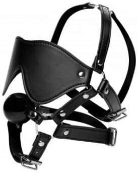 Leather Blindfold Harness & Ball G-Â'G Black
