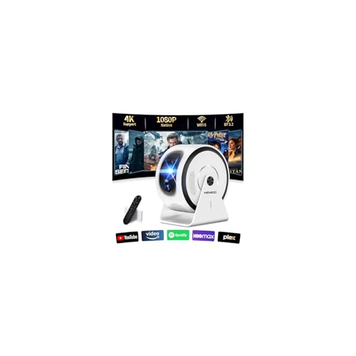 Mini Projector [Integrated Apps & 2026 Upgraded] Support 4K 1080P, Portable Projector Auto Focus/Keystone with WiFi 6 and Bluetooth 5.4 Correction 360°Rotation, Mini Projector Home Theater- White