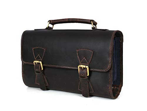Aaron Leather Goods Hanging Leather Toiletry Bag for Men and Women Brown (Caramel)
