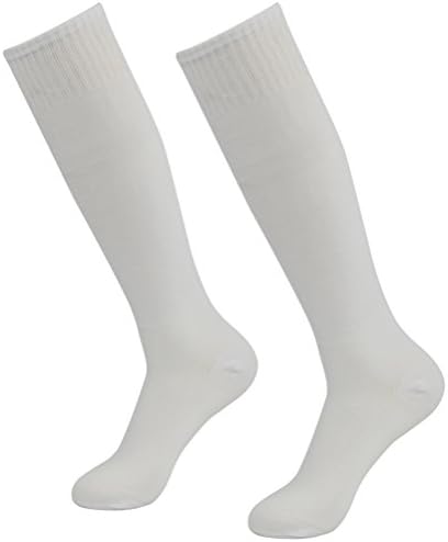 Lucky Commerce Unsiex Youth Over-Knee-High Sock with Stripe,Baseball Rugby Football Soccer Football White 2 Pairs