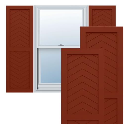15"W x 52"H True Fit PVC Two Panel Chevron Modern Style Fixed Mount Shutters, P…