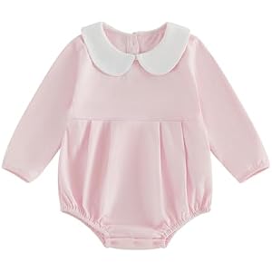 Merqwadd Baby Boy Girl Bubble Romper Infant Long Sleeve Collar Fall Romper | Unisex Baby Oversize T-shirt Cotton Bodysuit, Sc