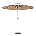 C-Hopetree 9 Foot Solar Patio Market Umbrella for Outdoor, with 32 Solar Rechargable LED and Central LED Hub Light, Auto Tilt, 250gsm Canopy, Beige
