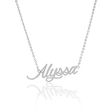 HUAN XUN Stainless Steel Small Nameplate Necklace, Alyssa