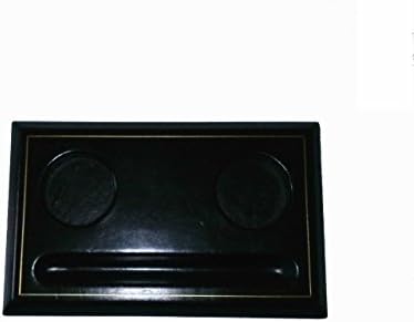 Georgie Milos Bonded Leather Black Gold Trim Pen &amp; Inkwell Stand