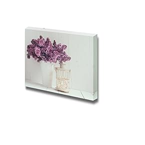 Bouquet of Lilac Flowers in Vintage Vase and Decorative Candlestick on a White Wooden Board - Canvas Art Wall Art - 12" x 18"