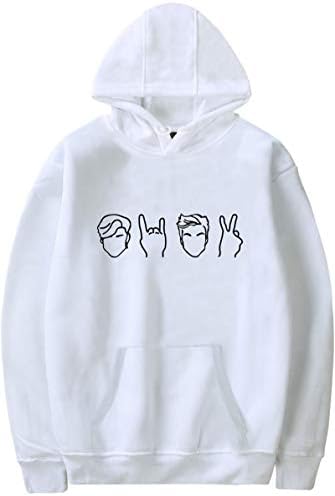Eudolah Newly Arrival Women's Dolan Twins Ethan Grayson Long Sleeve Hoodie Printed Outerwear Pullover White-1 XL