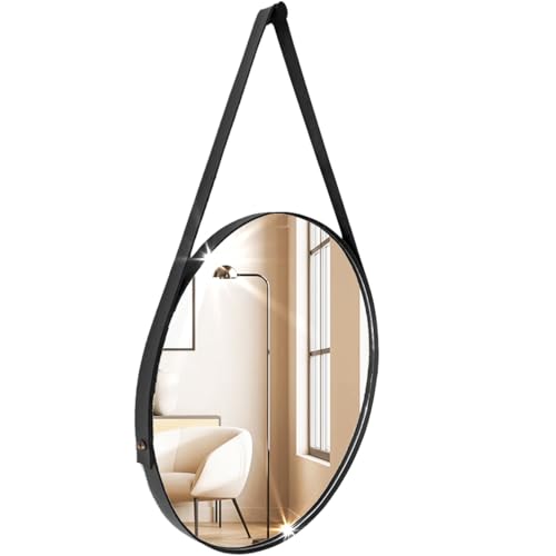 Espelho Adnet Redondo Decorativo 40cm em Couro Sintético Cor Preto – Elegância e Sofisticação para seu Ambiente (Preto)