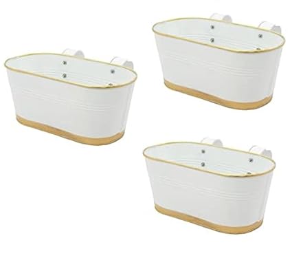 Pottery Studio Metal Railing Double Hook Planter with Detachable Handle, White, 30.5 x 15 x 12.5 cm, 3 Pieces (PS-HMP-8)