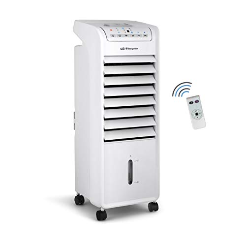 Orbegozo AIR46 Climatizzatore evaporativo 3 in 1, 3 velocità, Timer, accumulatori di Freddo, Serbatoio 6 l, Telecomando, Silenzioso, Plastica/Metallo, Bianco