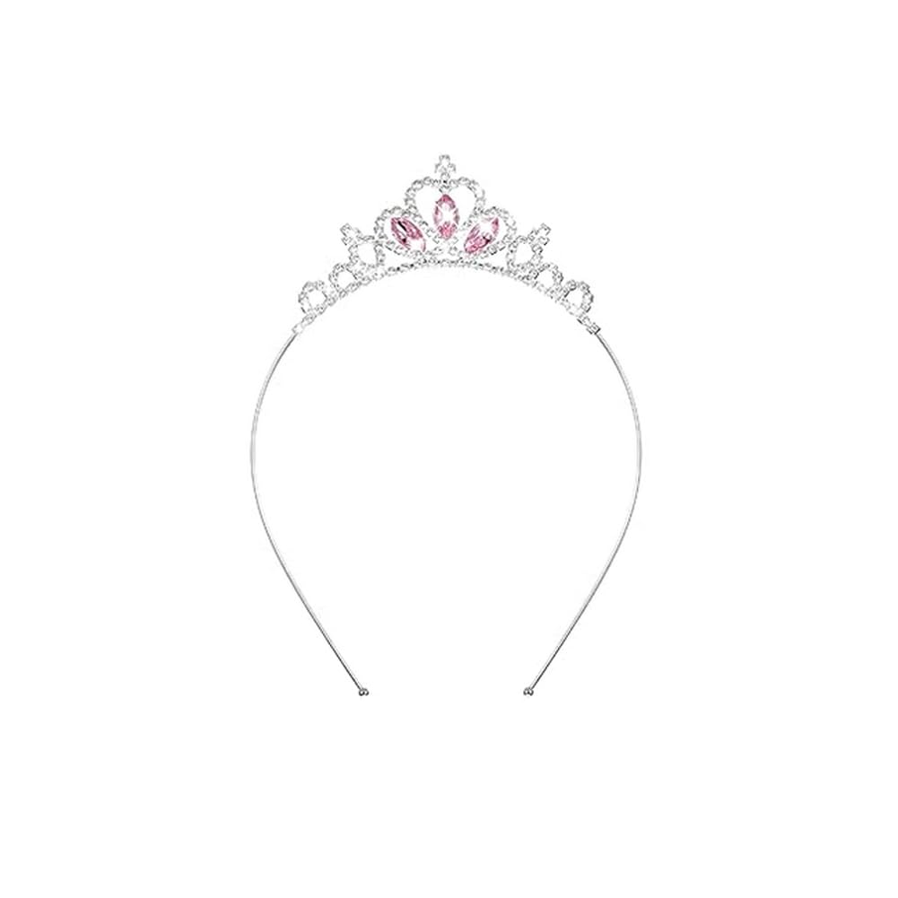 QUUPY Pink Crystal Princess Crown Headband Heart Rhinestone Tiara Crown Hair Accessories for Women Birthday Party Wedding Headpieces