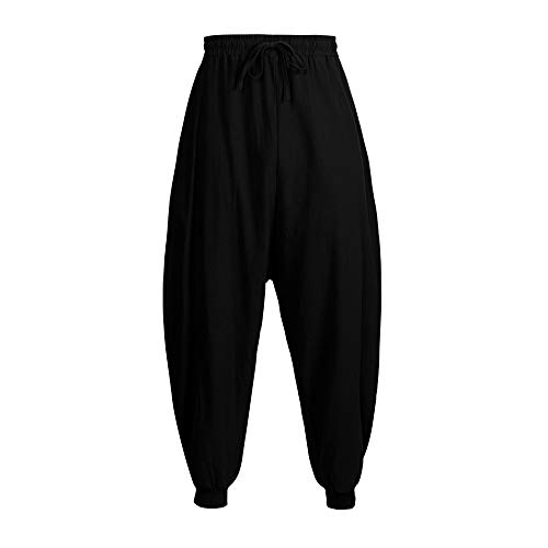 LISTHA Men's Dance Harem Pants Cotton Linen Festival Baggy Retro Gypsy Trousers Black
