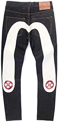 Dlayoo Mens Evisu Jeans Fashion Big M Print Hip Hop Loose Straight Pants