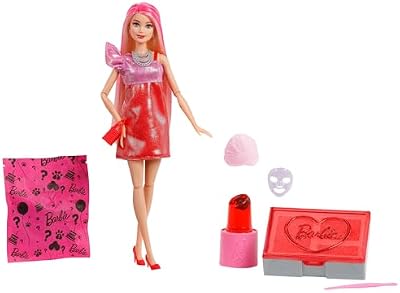 Coffret Barbie Cadeau Surprise Série Le Gala Enchanté avec 10 surprises dont une poupée rouge scintillante qui change de couleur, JFY68