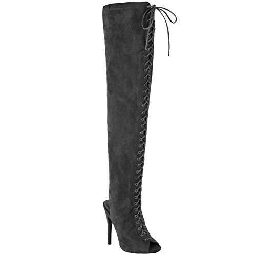Fashion Thirsty Womens Over The Knee Thigh High Lace Up Stilettos Heels Boots Size 9