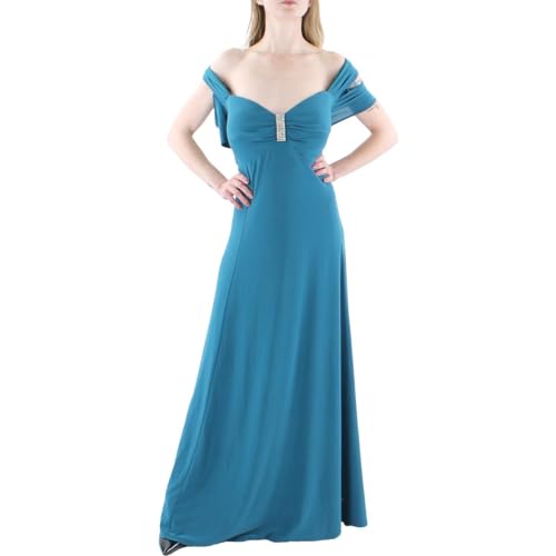 R&M Richards Women’s Plus Size Cold Shoulder & Sweetheart Neckline Dress, Teal