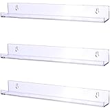 Sooyee 3 Pack 15 Inch Acrylic Invisible Kids Floating Bookshelf for Kids Room,Modern Picture Ledge Display Toy Storage Wall Shelf,Clear