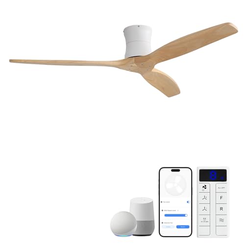 Sofucor Smart Ventilador de Techo con Alexa/App/Wifi, 132cm Madera Maciza Ventilador de Techo con Mando a Distancia, DC Silencioso, Temporizador, 6 Velocidades para Salones