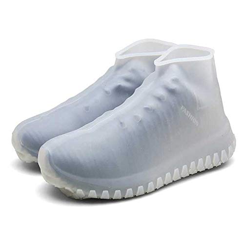 LESOVI Shoe Covers Silicone Waterproof - Men/Women Covers for Shoes - Waterproof Shoe Covers - Home/Carpet/reusable/Outdoor/Walking/Boot -Reusable Non Slip Grip -Durable (White, Extra Large(12-15))