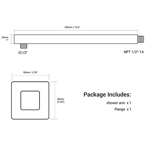 Shower Arm with Flange 16 Inch Stainless Steel Overhead Shower